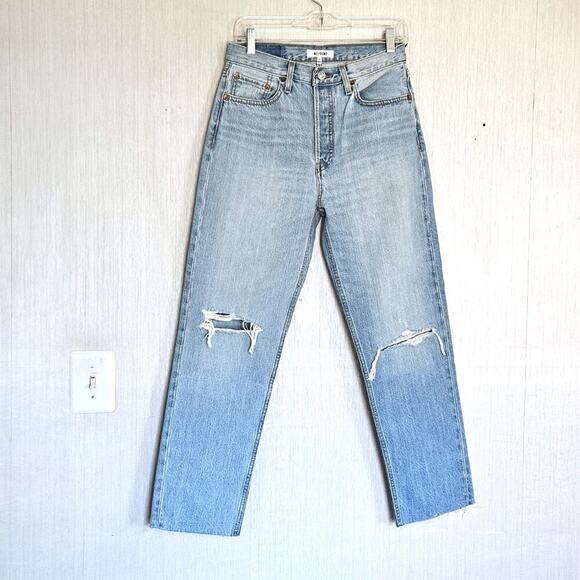 RE/DONE Originals 70's Stove Pipe Jeans Destroyed Surf Blue - sz 27 - NWT - Picture 2 of 11